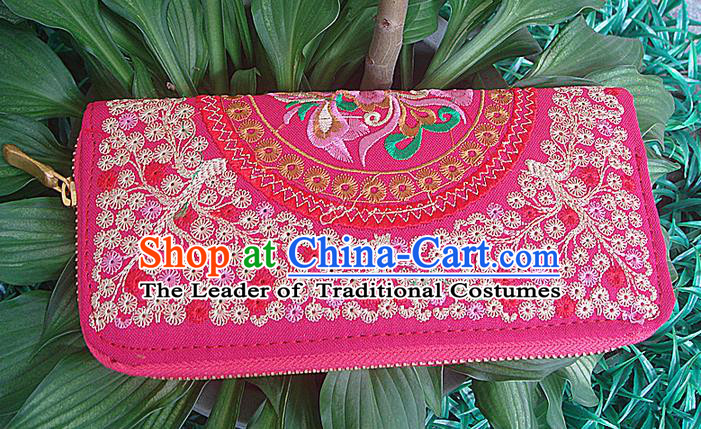 Traditional Chinese Miao Nationality Palace Handmade Double-Sided Embroidery Handbag Wallet Hmong Handmade Embroidery Cash Cow Purse for Women