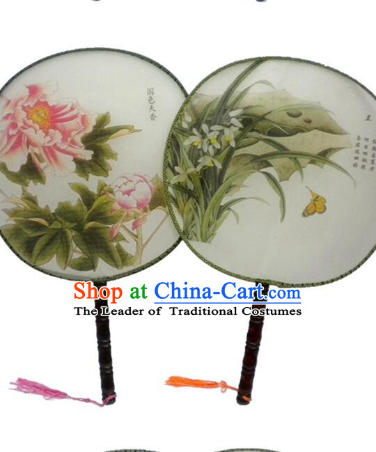 Ancient Chinese Tuan Shan Circular Fan Moon Shaped Fan Stage Property Dance Chinese Painting Ancient Beauty