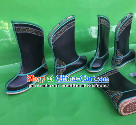 Traditional Chinese Minority Mongol Nationality Ethnic Minorities Mongolian Dance Cowhide Boots, Mongolian Knee Boots Handmade Jockey Boots Tanks Boots for Men