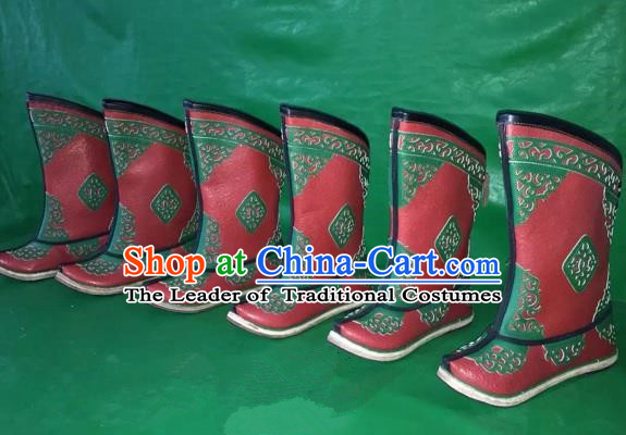 Traditional Chinese Minority Mongol Nationality Ethnic Minorities Mongolian Dance Cowhide Boots, Mongolian Knee Boots Handmade Jockey Boots Tanks Boots for Men