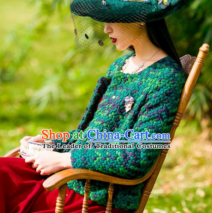 Traditional Classic Women Clothing, Traditional Classic Pure Green Woolen Tweed Jacket Wool Coats