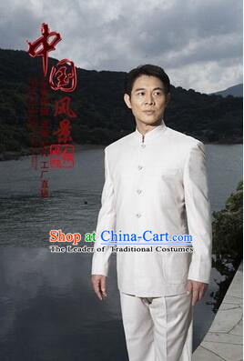 Chinese Tunic Suit Sun Yat Sen Uniform Wu Si Period Student Clothes for Men White