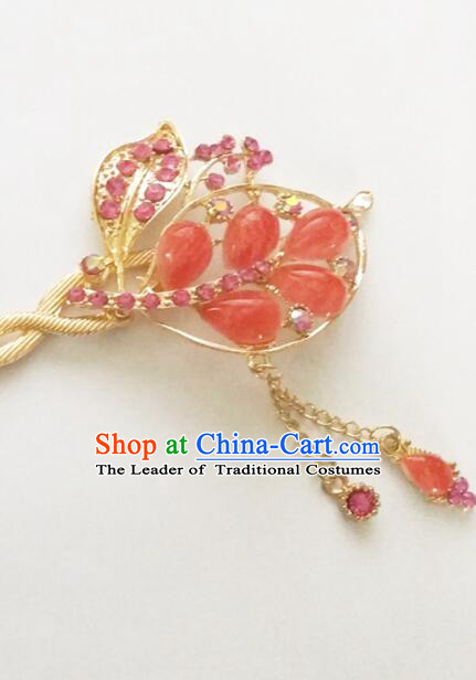 Hairpins Ancient Korean Style Women Hair Clasp Bride Head Wear Up Do Red