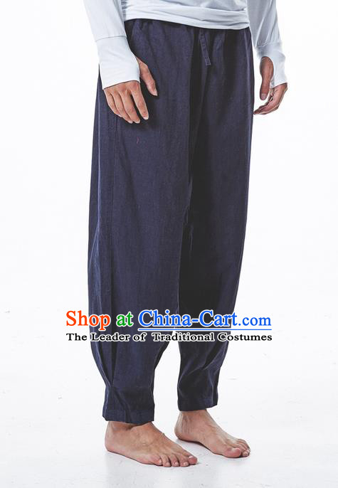 Traditional Chinese Linen Tang Suit Trousers, Chinese Ancient Costumes Elastic Practise Leg Pants Lay Pants Zen Pants