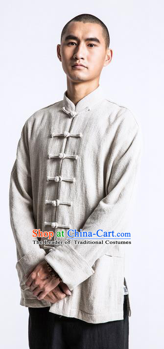 Traditional Chinese Long-Sleeved Linen Tangzhuang Overcoat, Flax Tang Suit Coat for Men