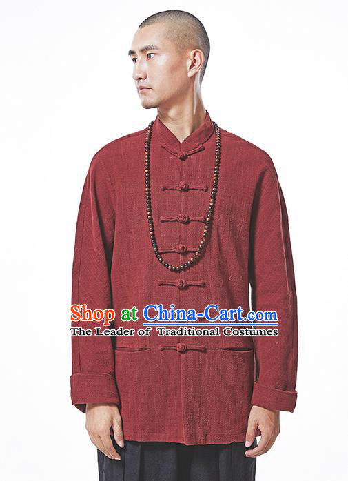 Traditional Chinese Long-Sleeved Linen Tangzhuang Overcoat, Flax Tang Suit Coat for Men