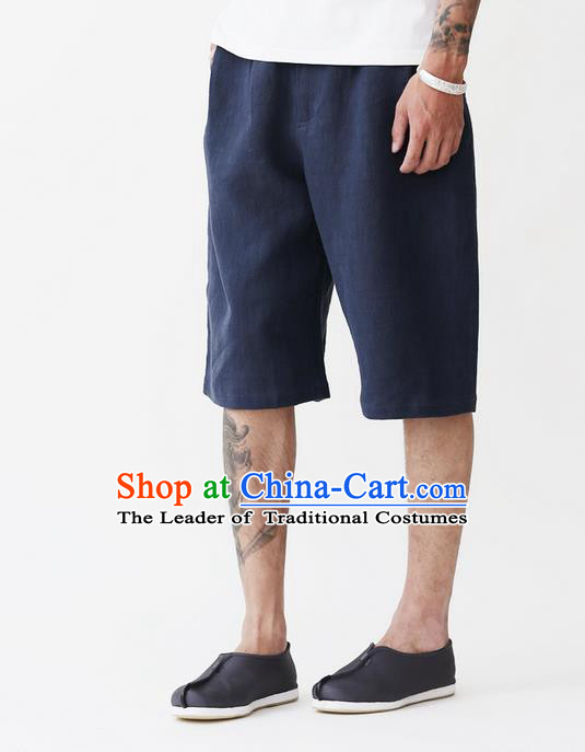 Traditional Chinese Linen Tang Suit Men Shorts, Chinese Ancient Costumes Linen Short Pants for Men