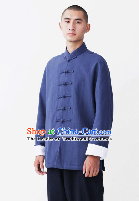 Traditional Chinese Linen Tang Suit Men Long Sleeve Overcoat, Chinese Ancient Costumes Linen Short Coat for Men