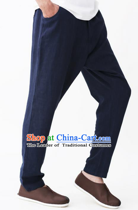 Traditional Chinese Linen Tang Suit Men Trousers, Chinese Ancient Costumes Linen Pants for Men