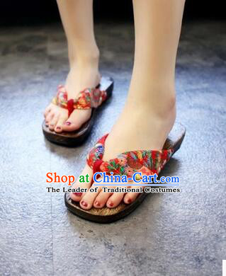 Japanese Traditional Style Thongs Clogs for Women Geta Flip-Flops Wooden