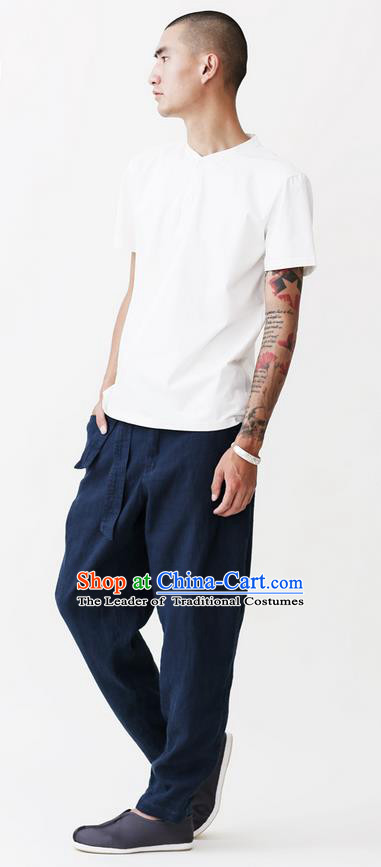 Traditional Chinese Linen Tang Suit Men Trousers, Chinese Ancient Costumes Cotton Pants for Men