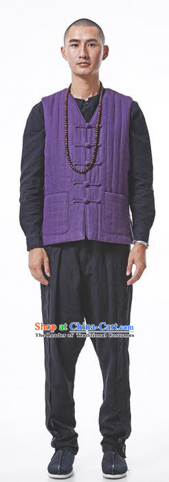 Traditional Chinese Linen Tang Suit Men Costumes Vest, Chinese Ancient Thicken Cotton Vest, Hanfu Vest for Men