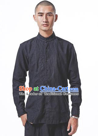 Traditional Chinese Linen Tang Suit Men Costumes Blouse, Chinese Ancient Tunic Suit Long Sleeved Shirt for Men