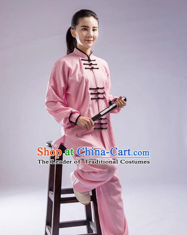 Top Natural Linen Kung Fu Costume Martial Arts Kung Fu Training Uniform Gongfu Shaolin Wushu Clothing Tai Chi Taiji Teacher Suits Uniforms for Women