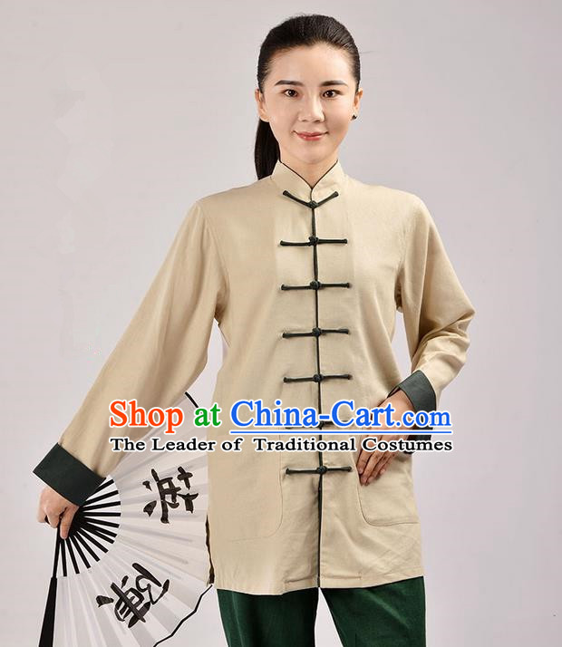 Top Linen Kung Fu Costume Martial Arts Kung Fu Training Uniform Tang Suit Gongfu Shaolin Wushu Clothing Tai Chi Taiji Teacher Suits Uniforms for Women