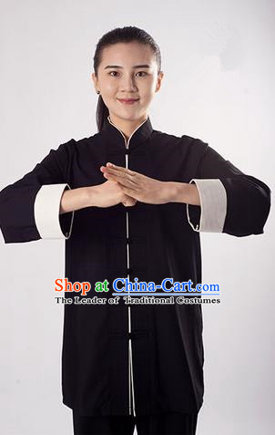 Top Cross Elastic Cotton Kung Fu Costume Martial Arts Kung Fu Training Uniform Tang Suit Gongfu Shaolin Wushu Clothing Tai Chi Taiji Teacher Suits Uniforms for Women