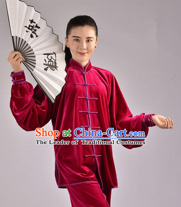 Top Upset South Korea Velvet Pleuche Kung Fu Costume Martial Arts Kung Fu Training Uniform Tang Suit Gongfu Shaolin Wushu Clothing Tai Chi Taiji Teacher Suits Uniforms for Women