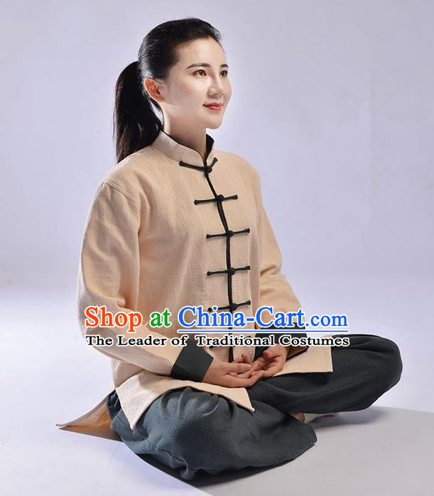 Traditional Chinese Top Thicken Linen Kung Fu Costume Martial Arts Kung Fu Training Uniform Tang Suit Gongfu Shaolin Wushu Clothing Tai Chi Taiji Teacher Suits Uniforms for Women