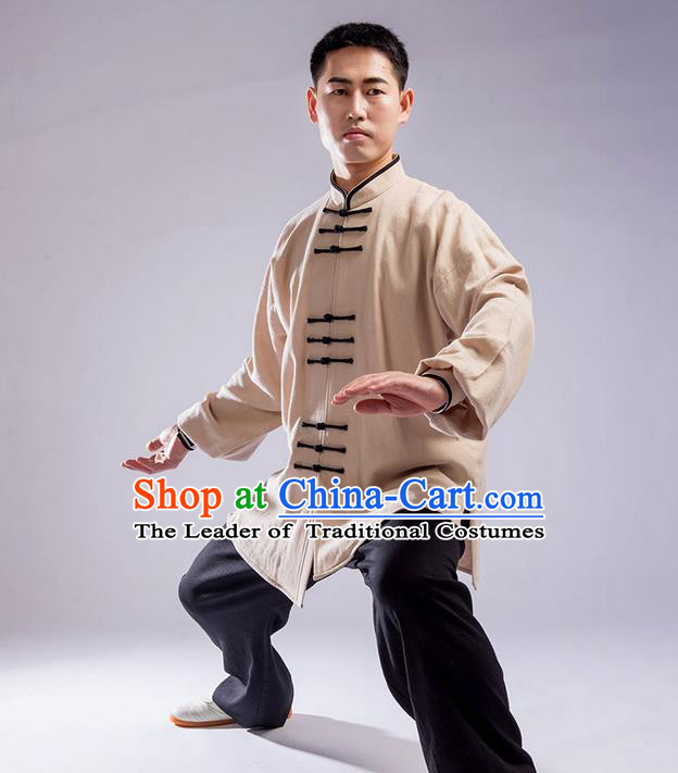 Top Chinese Traditional Natural Linen Kung Fu Costume Martial Arts Kung Fu Training Uniform Gongfu Shaolin Wushu Clothing Tai Chi Taiji Teacher Suits Uniforms for Men