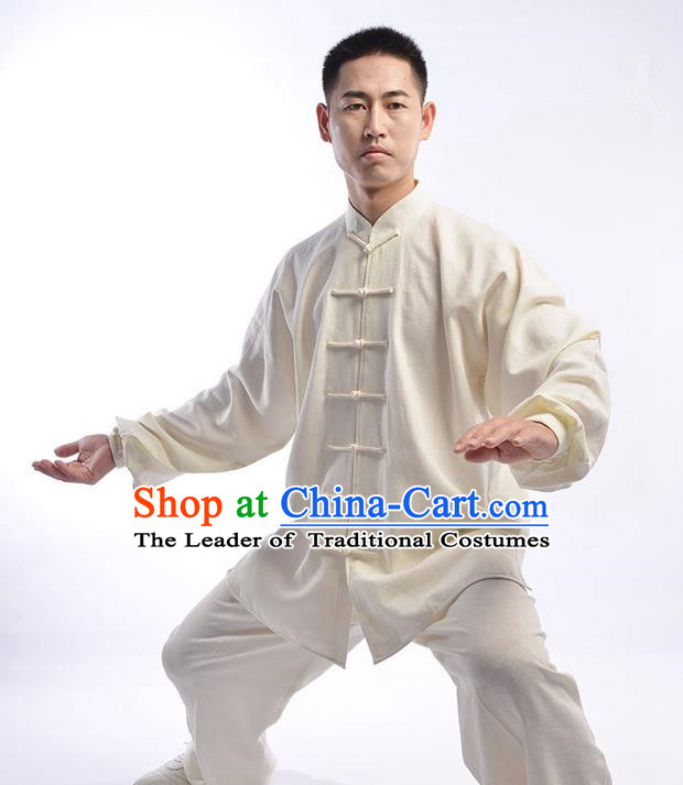 Top Chinese Traditional Natural Linen Kung Fu Costume Martial Arts Kung Fu Training Uniform Gongfu Shaolin Wushu Clothing Tai Chi Taiji Teacher Suits Uniforms for Men