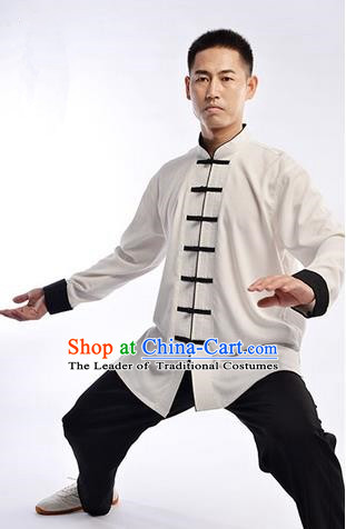 Traditional Chinese Top Cross Elastic Linen Kung Fu Costume Martial Arts Kung Fu Training Uniform Gongfu Shaolin Wushu Clothing Tai Chi Taiji Teacher Suits Uniforms for Men