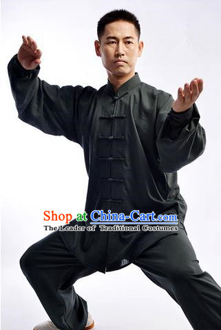 Traditional Chinese Top Signature Cotton Kung Fu Costume Martial Arts Kung Fu Training Uniform Gongfu Shaolin Wushu Clothing Tai Chi Taiji Teacher Suits Uniforms for Men