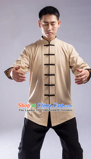 Traditional Chinese Top Cross Elastic Linen Kung Fu Costume Martial Arts Kung Fu Training Uniform Gongfu Shaolin Wushu Clothing Tai Chi Taiji Teacher Suits Uniforms for Men