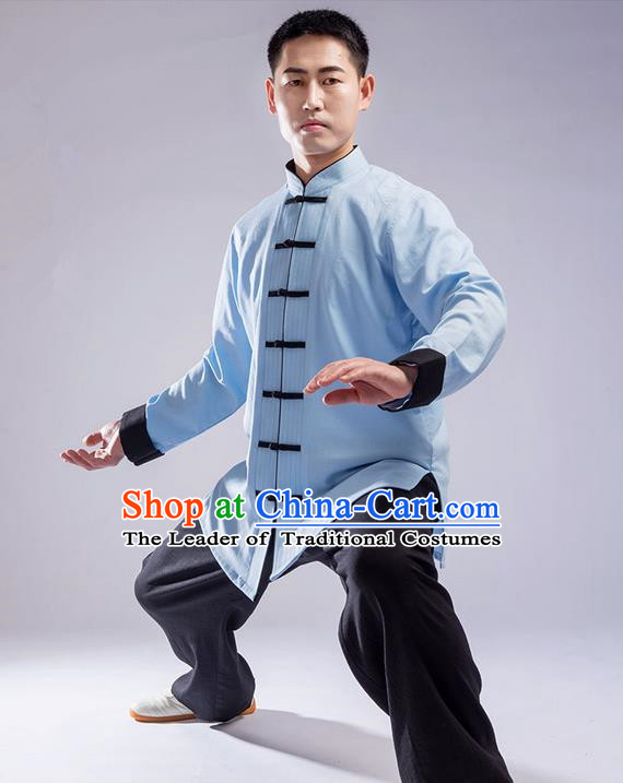 Traditional Chinese Top Cross Elastic Linen Kung Fu Costume Martial Arts Kung Fu Training Uniform Gongfu Shaolin Wushu Clothing Tai Chi Taiji Teacher Suits Uniforms for Men