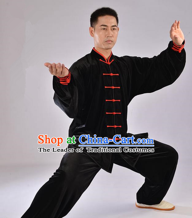 Traditional Chinese Top Upset South Korea Velvet Pleuche Kung Fu Costume Martial Arts Kung Fu Training Uniform Tang Suit Gongfu Shaolin Wushu Clothing Tai Chi Taiji Teacher Suits Uniforms for Men