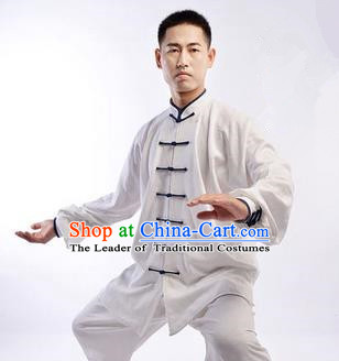 Traditional Chinese Top Linen Kung Fu Costume Martial Arts Kung Fu Training Uniform Tang Suit Gongfu Shaolin Wushu Clothing Tai Chi Taiji Teacher Suits Uniforms for Men