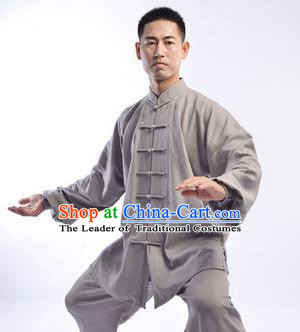 Traditional Chinese Top Linen Kung Fu Costume Martial Arts Kung Fu Training Uniform Tang Suit Gongfu Shaolin Wushu Clothing Tai Chi Taiji Teacher Suits Uniforms for Men