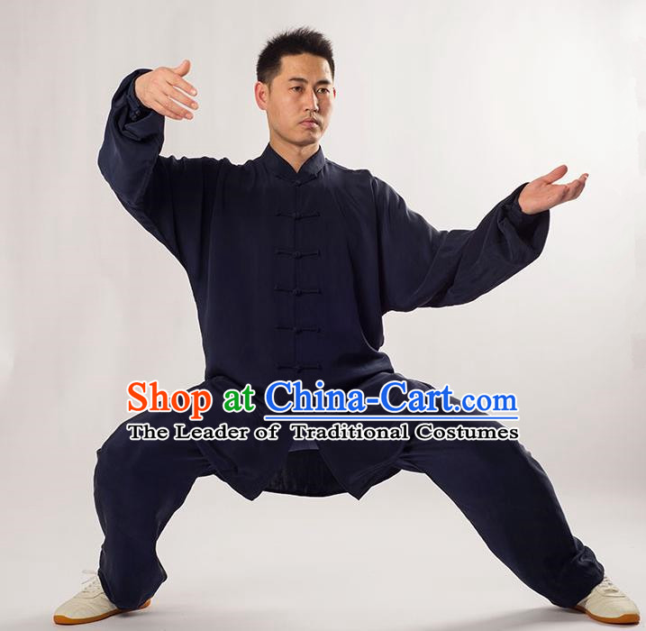 Traditional Chinese Top Silk Kung Fu Costume Martial Arts Kung Fu Training Uniform Tang Suit Gongfu Shaolin Wushu Clothing Tai Chi Taiji Teacher Mulberry Silk Suits Uniforms for Men