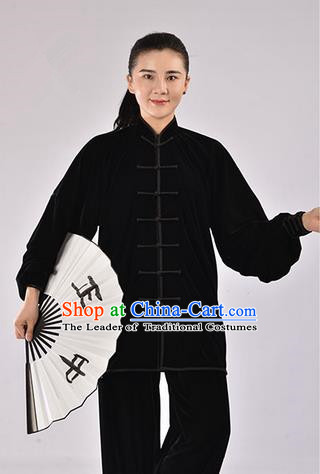 Traditional Chinese Thicken Pleuche Kung Fu Costume Martial Arts Kung Fu Training Uniform Tang Suit Gongfu Shaolin Wushu Clothing Tai Chi Taiji Teacher Suits Uniforms for Women