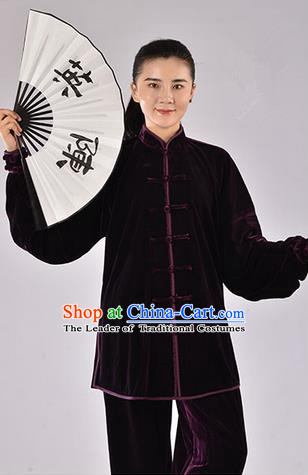 Traditional Chinese Thicken Pleuche Kung Fu Costume Martial Arts Kung Fu Training Uniform Tang Suit Gongfu Shaolin Wushu Clothing Tai Chi Taiji Teacher Suits Uniforms for Women