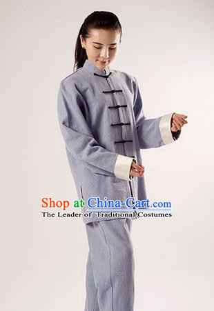 Traditional Chinese Transverse Elastic Cotton Linen Kung Fu Costume Martial Arts Kung Fu Training Uniform Tang Suit Gongfu Shaolin Wushu Clothing Tai Chi Taiji Teacher Suits Uniforms for Women