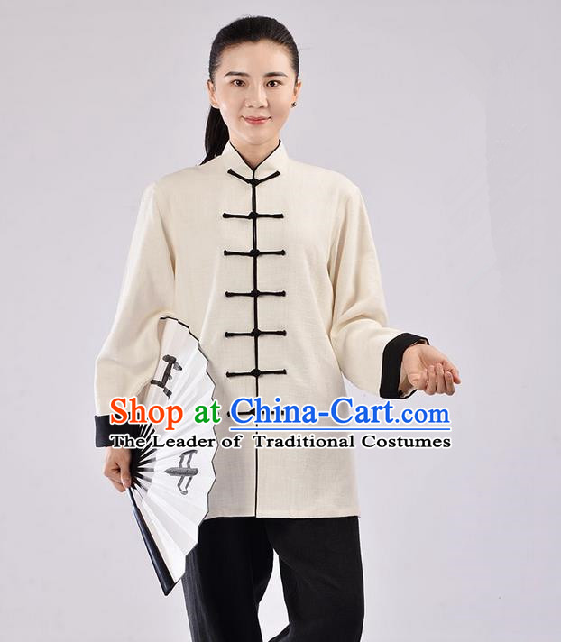 Traditional Chinese Thickening Cotton Linen Kung Fu Costume Martial Arts Kung Fu Training Uniform Tang Suit Gongfu Shaolin Wushu Clothing Tai Chi Taiji Teacher Suits Uniforms for Women