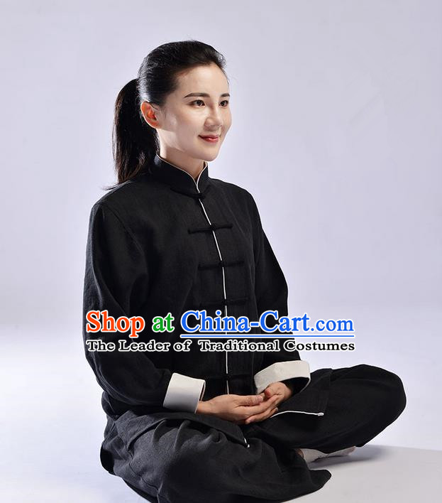 Traditional Chinese Thickening Cotton Linen Kung Fu Costume Martial Arts Kung Fu Training Uniform Tang Suit Gongfu Shaolin Wushu Clothing Tai Chi Taiji Teacher Suits Uniforms for Women