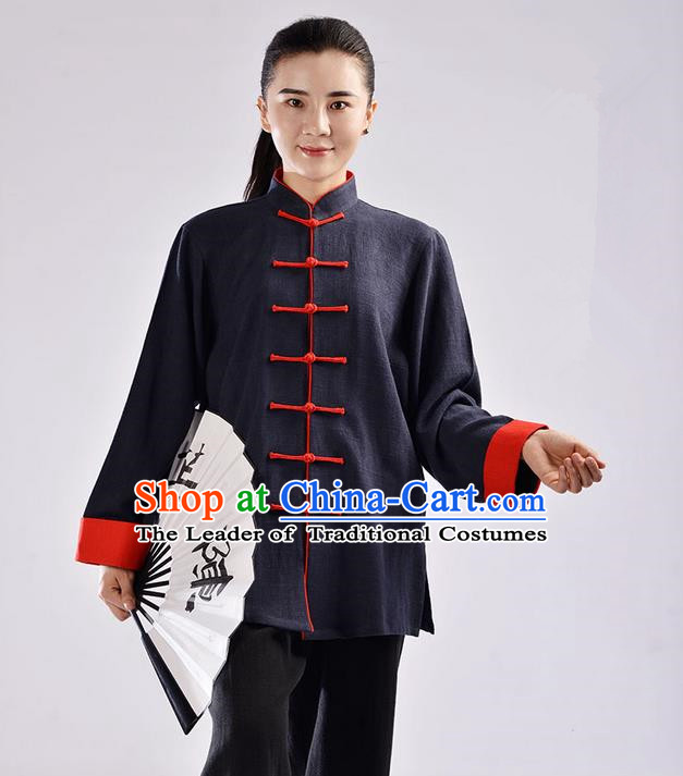 Traditional Chinese Thickening Cotton Linen Kung Fu Costume Martial Arts Kung Fu Training Uniform Tang Suit Gongfu Shaolin Wushu Clothing Tai Chi Taiji Teacher Suits Uniforms for Women