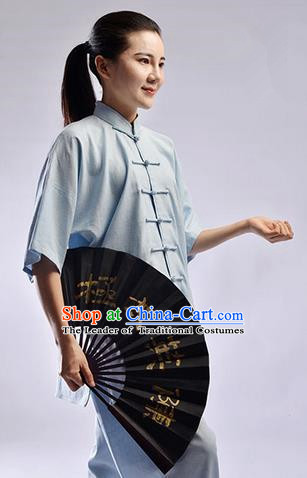 Traditional Chinese Linen Kung Fu Short Sleeve Costume Martial Arts Kung Fu Training Uniform Tang Suit Gongfu Shaolin Wushu Clothing Tai Chi Taiji Teacher Suits Uniforms for Women