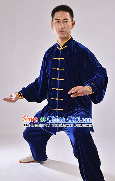 Traditional Chinese Thicken Pleuche Kung Fu Costume Martial Arts Kung Fu Training Uniform Tang Suit Gongfu Shaolin Wushu Clothing Tai Chi Taiji Teacher Suits Uniforms for Men