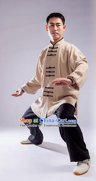 Traditional Chinese Linen Kung Fu Costume Martial Arts Kung Fu Training Uniform Tang Suit Gongfu Shaolin Wushu Clothing Tai Chi Taiji Teacher Suits Uniforms for Men