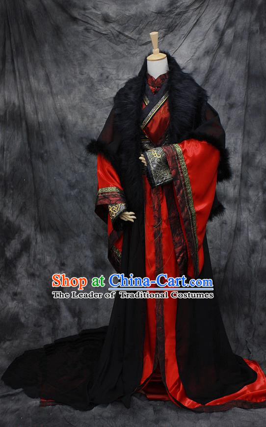 Chinese Ancient Cosplay Costumes, Chinese Traditional Embroidered Royal Prince Clothes, Ancient Chinese Cosplay Swordsman Knight Costume Complete Set For Men