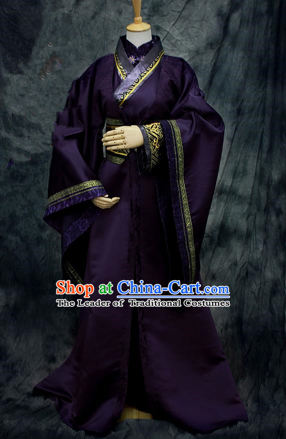 Chinese Ancient Cosplay Costumes, Chinese Traditional Embroidered Royal Prince Patent Satin Clothes, Ancient Chinese Cosplay Swordsman Knight Costume Complete Set For Men