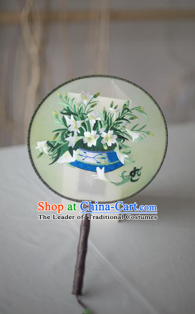 Traditional Chinese Palace Lady Accessories Hanfu Embroidered Flowers Circular Fans, Asian China Ancient Round Fan for Women