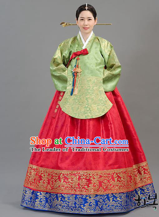 Traditional Korean Costumes Imperial Consort Wedding Red Dress, Asian Korea Hanbok Court Bride Embroidered Clothing for Women