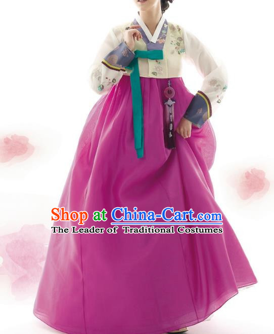 Traditional Korean Costumes Palace Lady Formal Attire Ceremonial Wedding Purple Dress, Asian Korea Hanbok Court Bride Clothing for Women