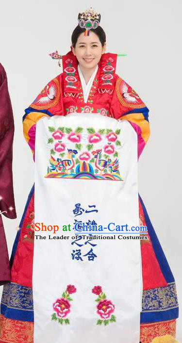 Traditional Korean Costumes Bride Formal Attire Ceremonial Palace Lady Full Dress, Korea Court Embroidered Wedding Clothing for Women