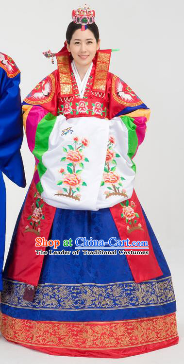 Traditional Korean Costumes Bride Formal Attire Ceremonial Palace Lady Full Dress, Korea Court Embroidered Wedding Clothing for Women