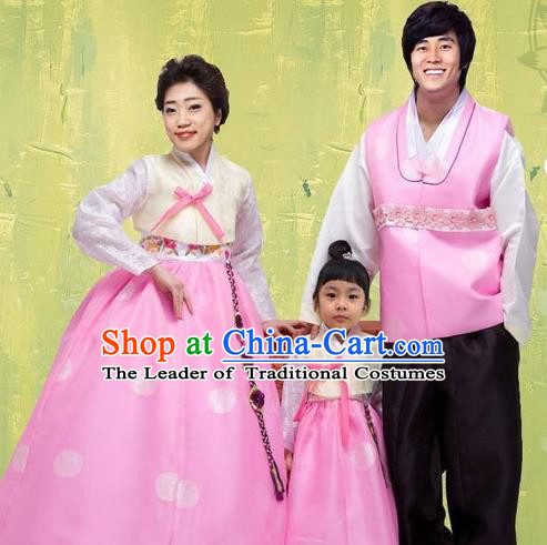 Traditional Korean Costumes Parent-Child Outfit Full Dress Family Formal Attire Ceremonial Clothes, Korea Court Embroidered Clothing Complete Set