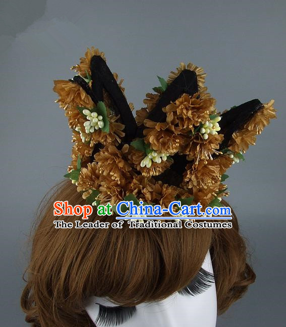 Top Grade Handmade Princess Hair Accessories Model Show Brown Flowers Royal Crown, Baroque Style Bride Deluxe Headwear for Women